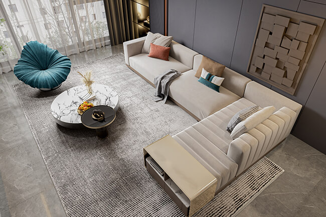 Experience urban chic living in this modern one-bedroom apartment with a large window flooding the space with natural light Modern one-bedroom apartment living room with large window and neutral color scheme
