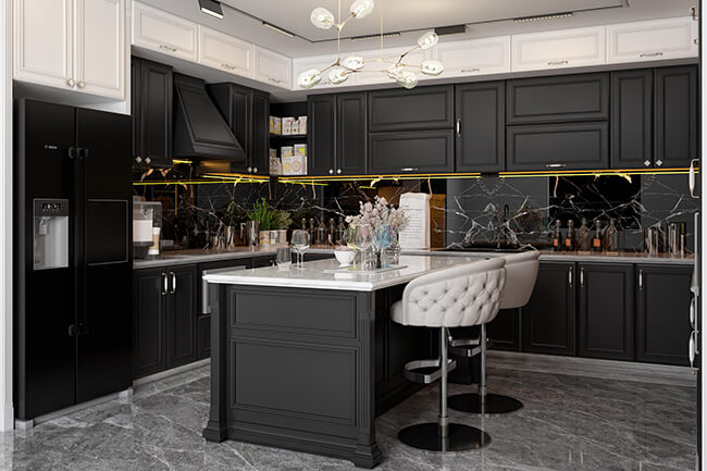 Royal Apex Kitchens - Classic Kitchen Classic kitchen with white cabinets and a chandelier