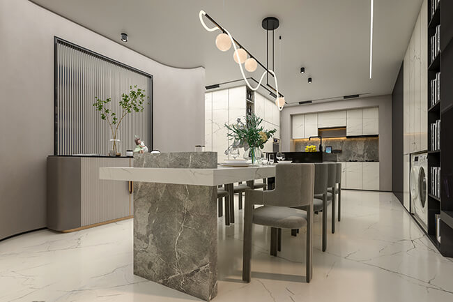 Royal Apex Kitchens - Kitchen and Dining Room Kitchen and dining room with an open floor plan, stainless steel appliances, and a large island